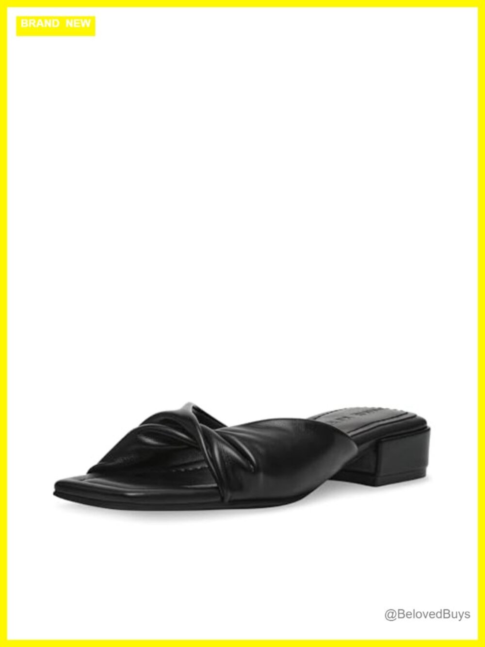 Anne Klein Lorena Square Toe Block Heel Slide Sandal Faux Leather